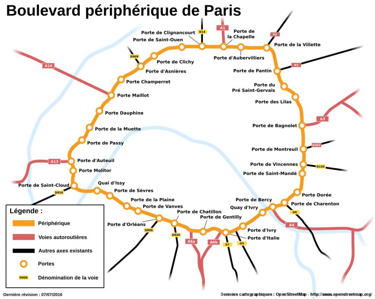 Zemljevid Boulevard Périphérique