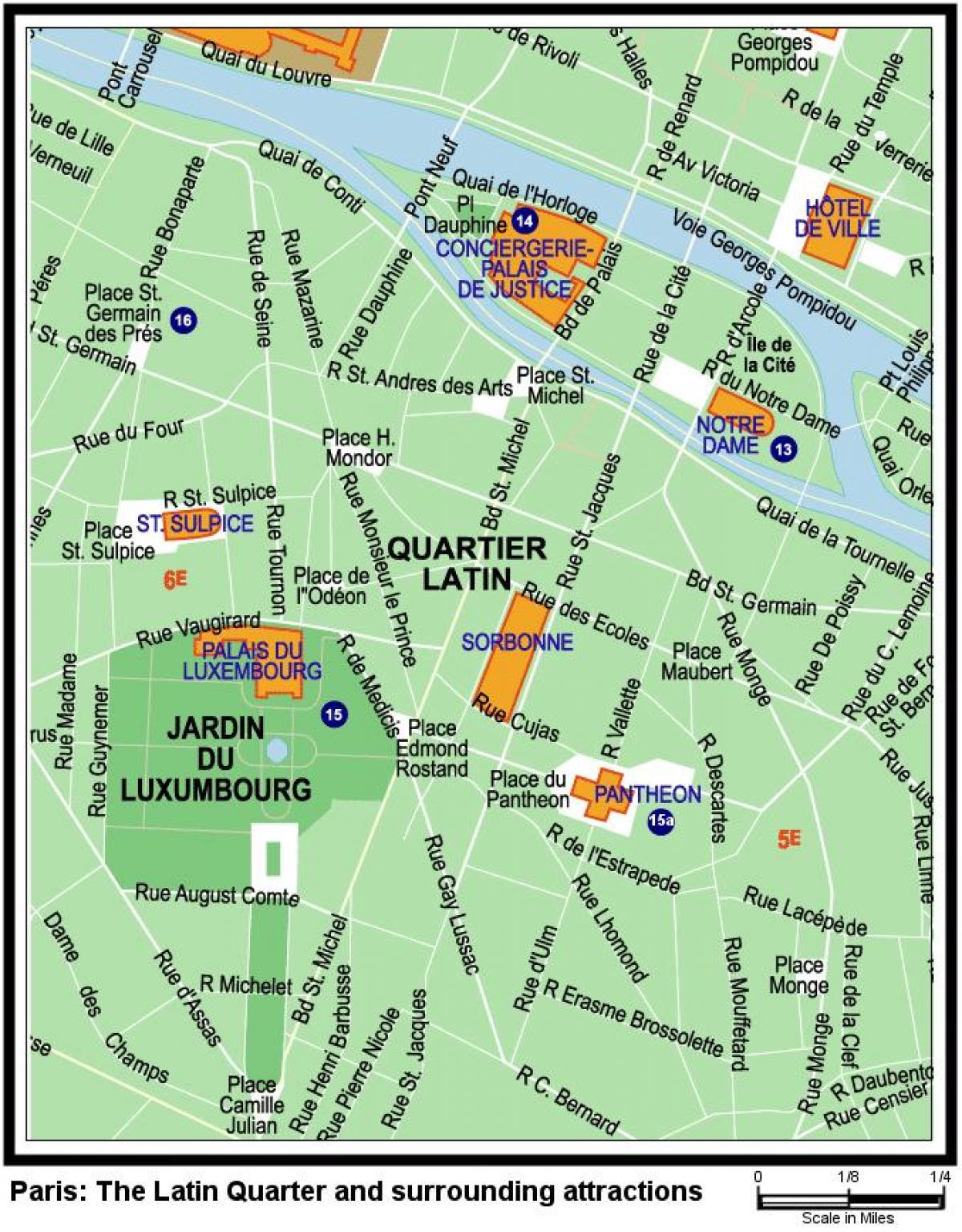 Zemljevid latinsko Četrtletju Parizu