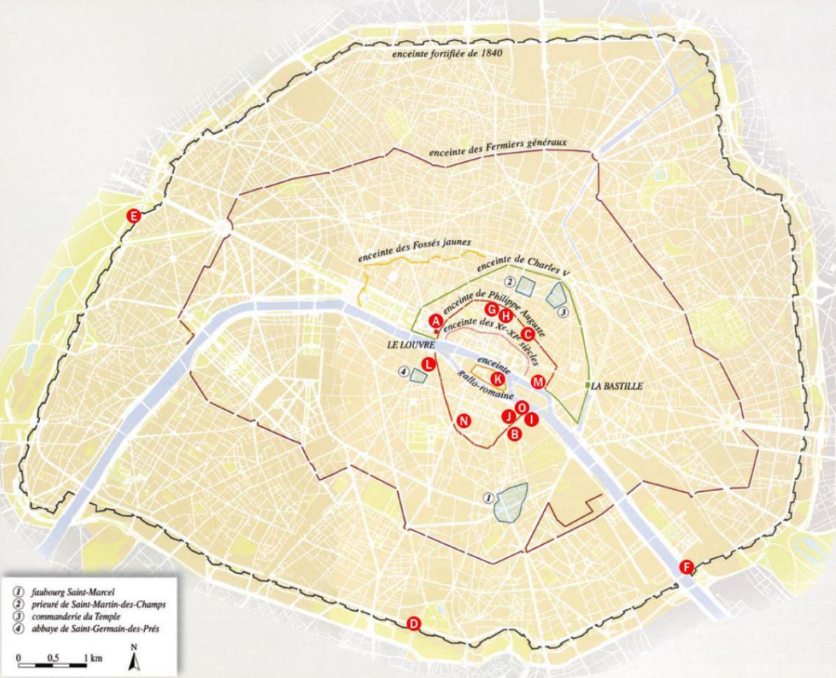 Zemljevid Mestnega obzidja v Parizu