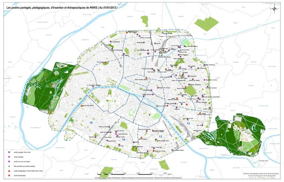Zemljevid parizu vrtovi