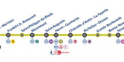 Zemljevid Pariza linijo podzemne železnice 9
