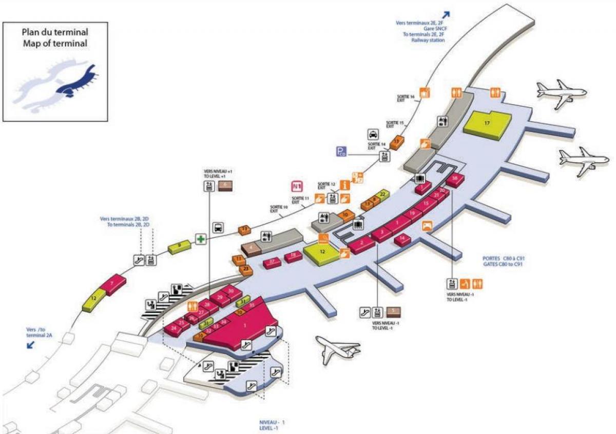 Zemljevid CDG letališki terminal 2C