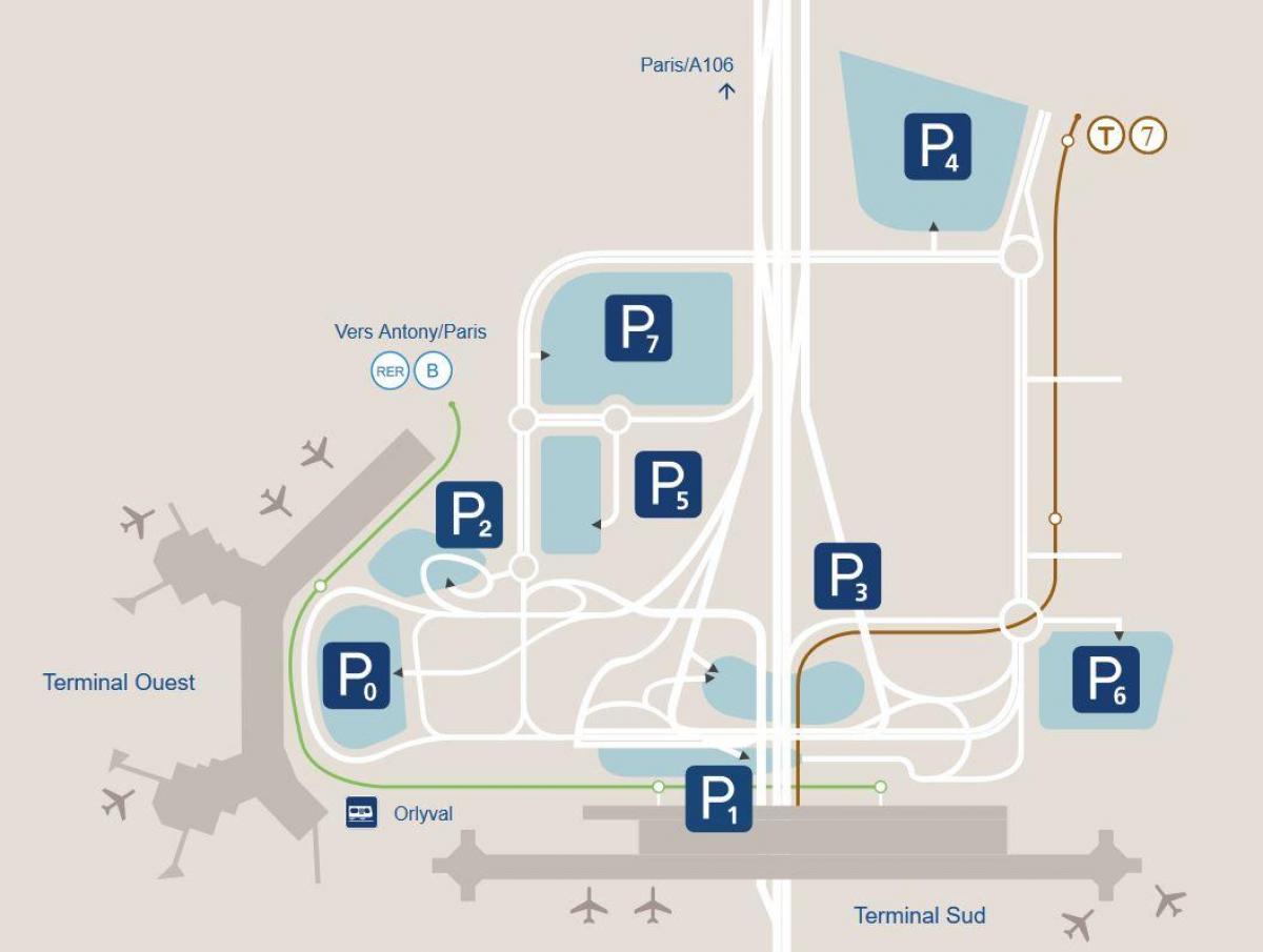 Zemljevid Orly letališče parkiranje