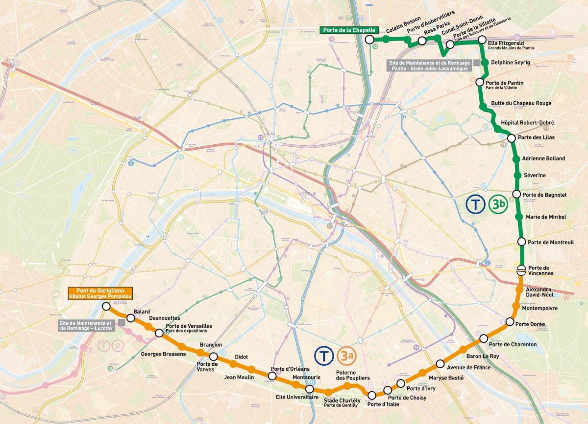 Zemljevid Pariza Tramvaje