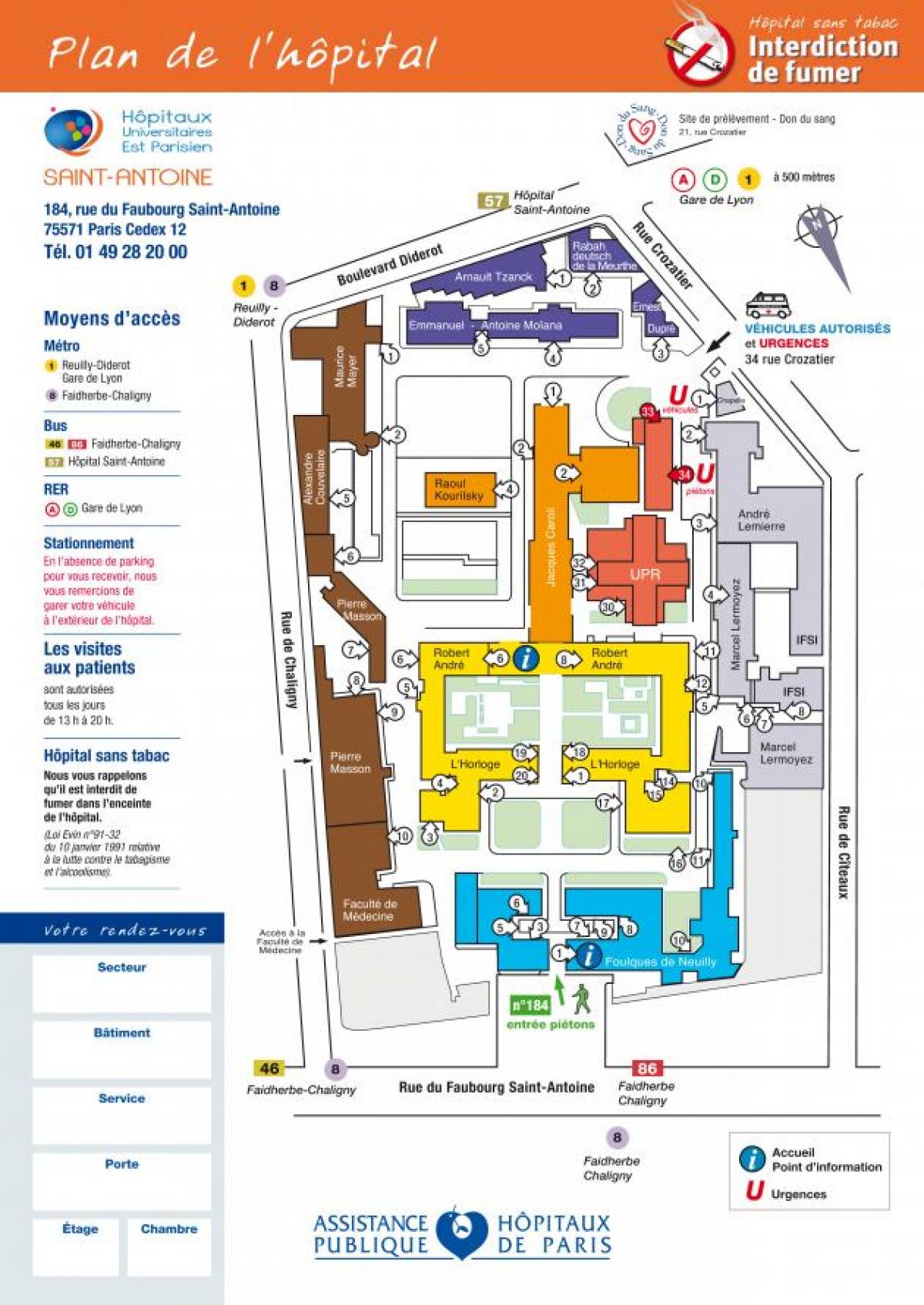 Zemljevid Saint-Antoine bolnišnici