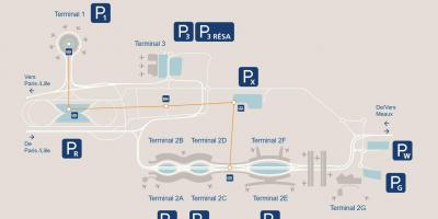 Zemljevid letališča CDG parkirišče