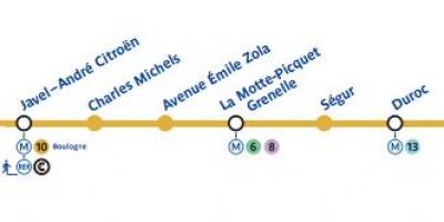 Zemljevid Pariza linijo podzemne železnice 10