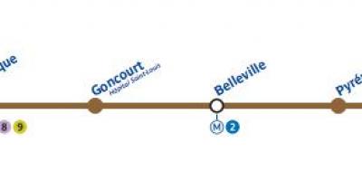 Zemljevid Pariza linijo podzemne železnice 11