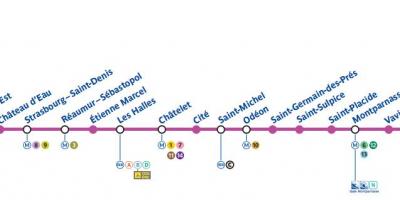 Zemljevid Pariza linijo podzemne železnice 4